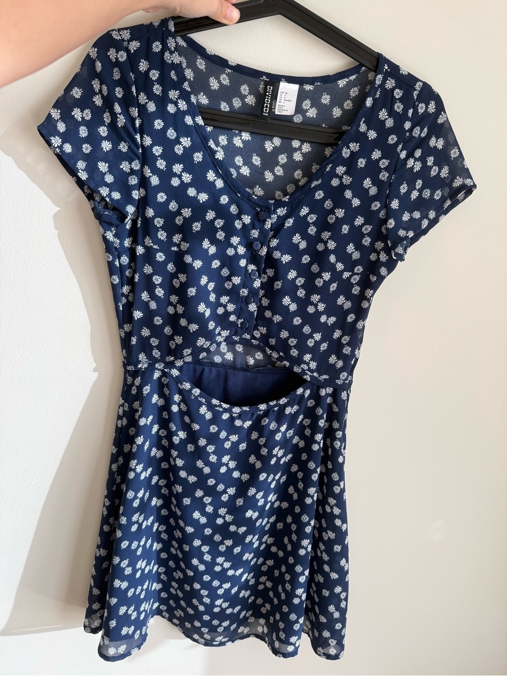 Navy Blue Cutout Floral Mini Dress
